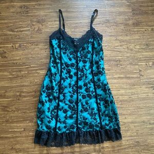 Teal and black lace dress